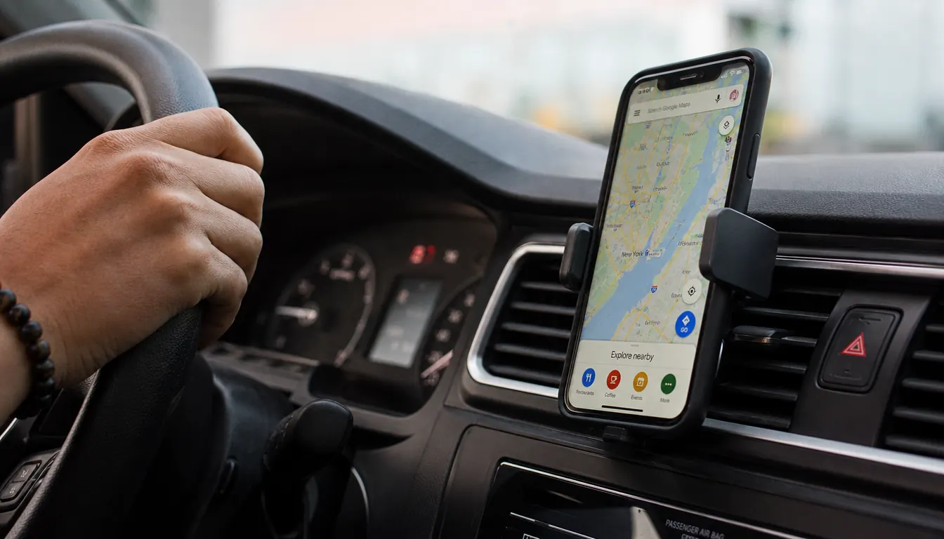 A vent clip phone mount holding a phone on a car air vent